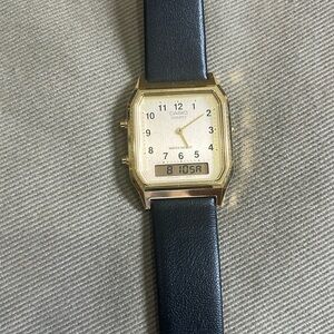 Casio gold & black watch - adjustable strap + original gold band - unisex NWOT